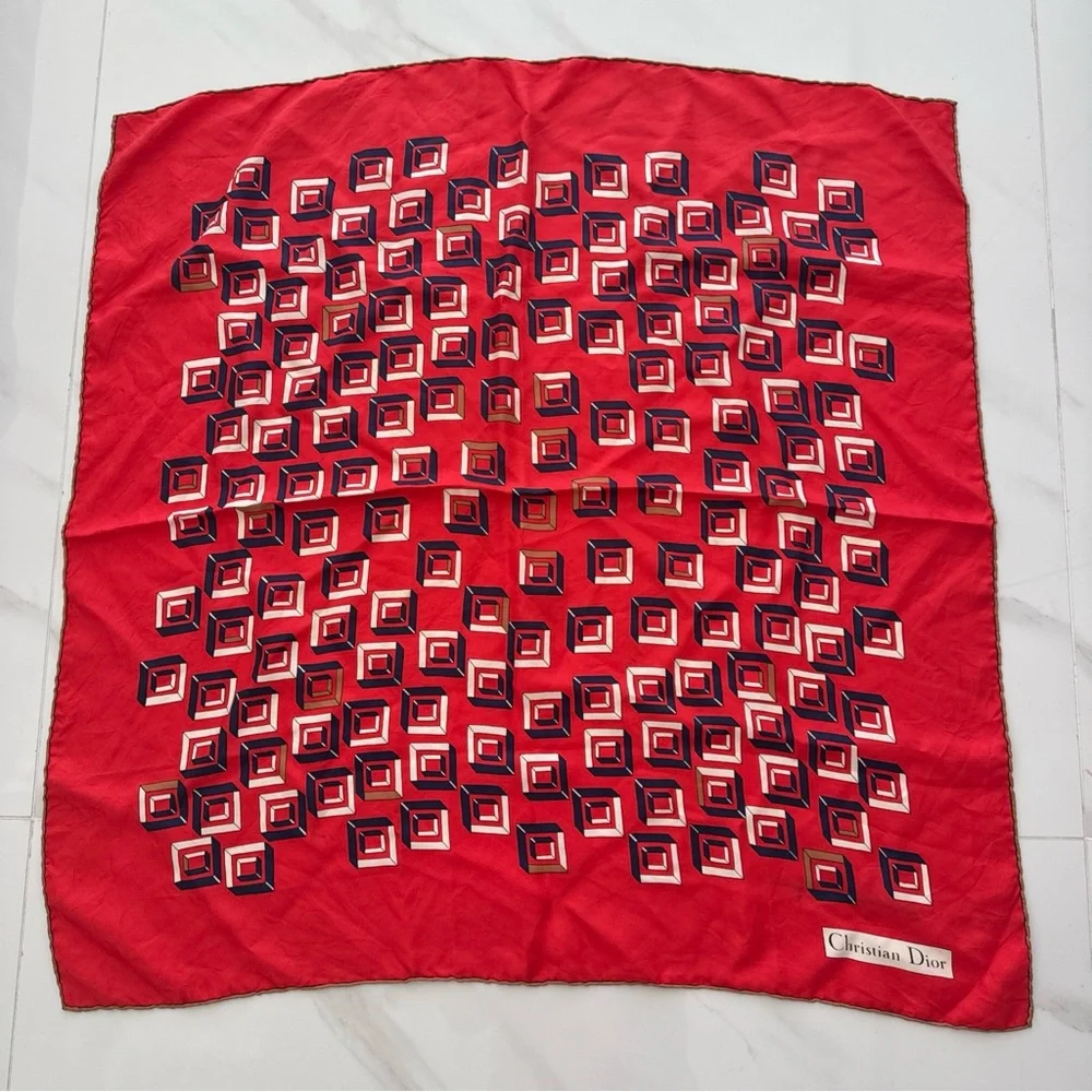 Dior Red and Navy Geometric Scarf